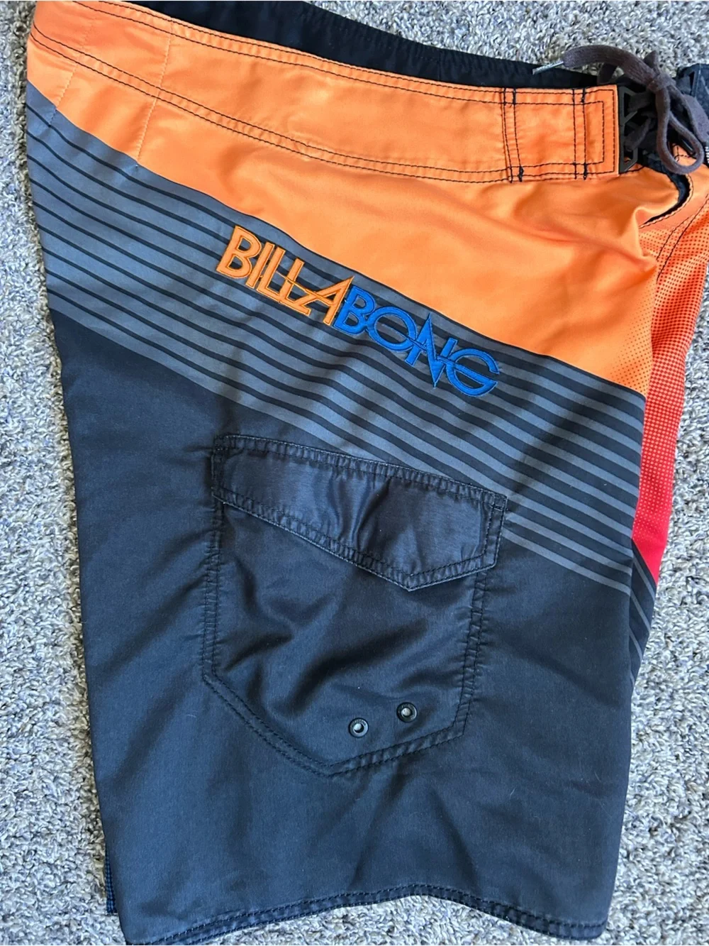 Billabong Men’s Multi-Colored Swim Shorts with Velcro and tie size 34